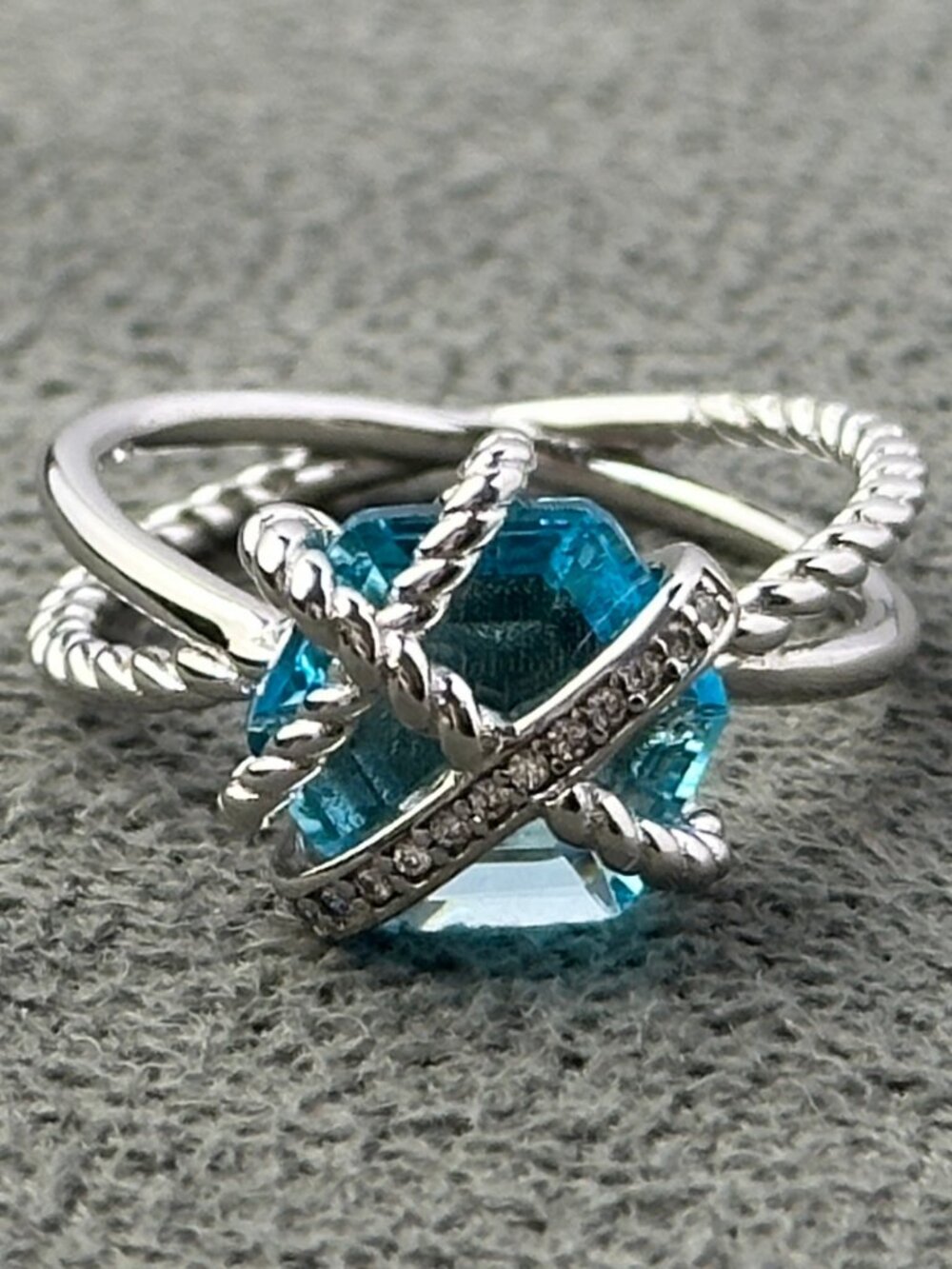 David Yurman Sterling Silver Blue Topaz Cable Wrap Ring Size 8